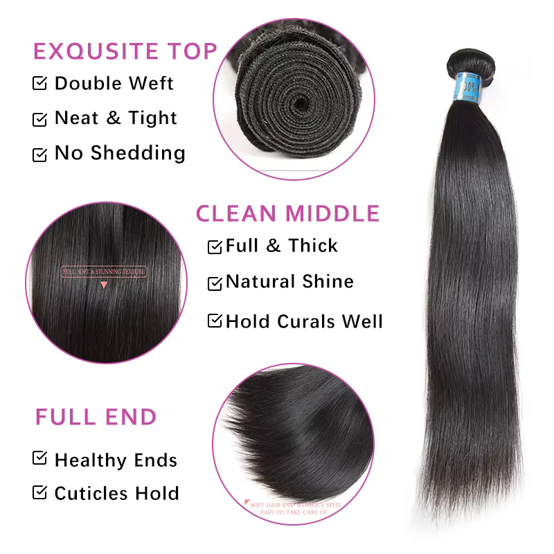 Ali Queen cheveux péruvien droit brut vierge cheveux humains paquets 8 "-28" couleur naturelle 3/4 p