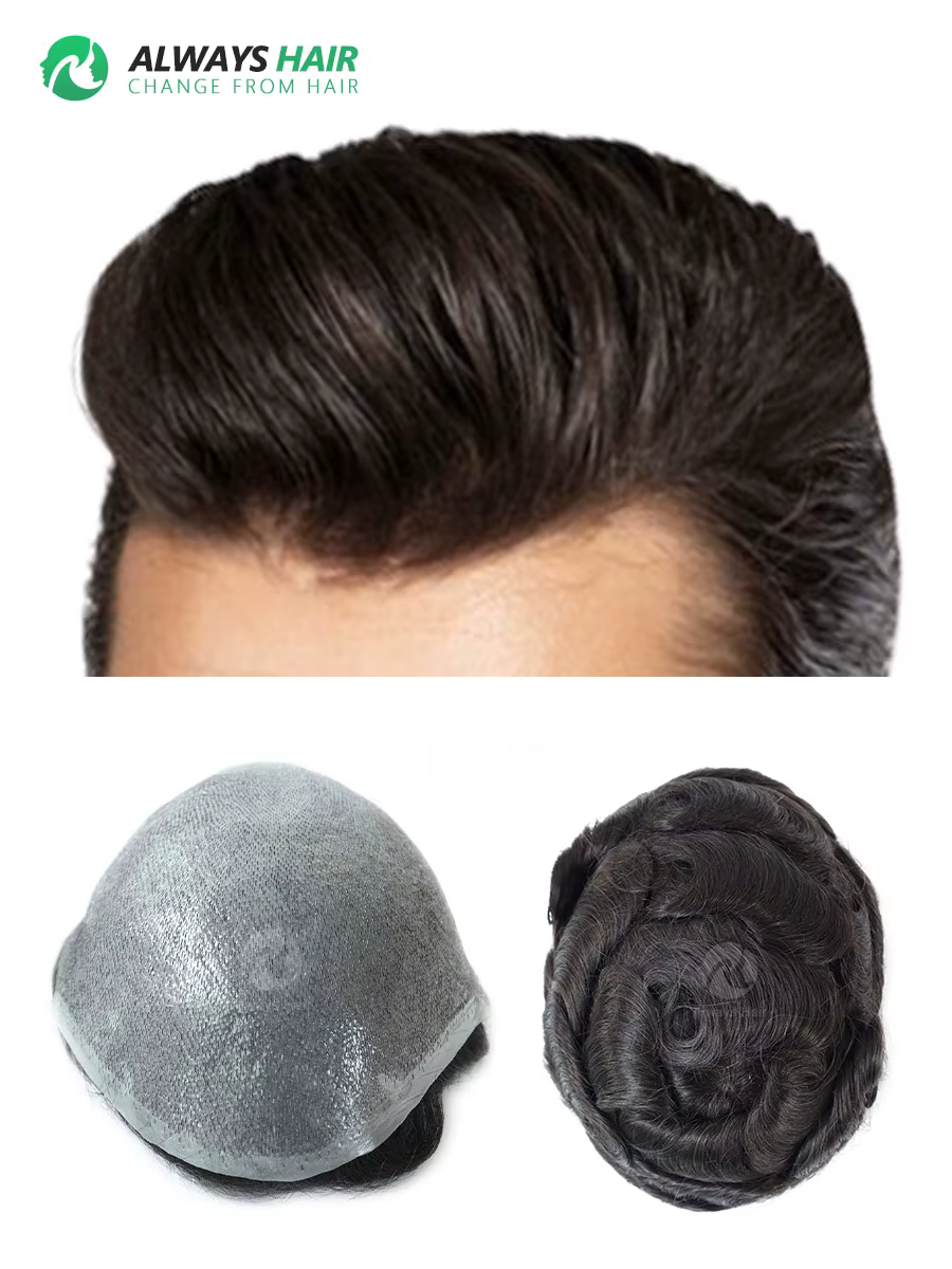 OS21-perruque pour homme, postiche en boucle en V, système de remplacement de cheveux, peau Super fi