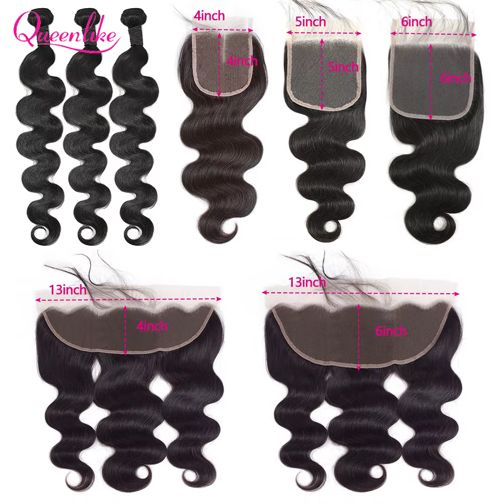 Extensions de cheveux humains lisses Queenlike 12A avec closure 4x4 5x5 6x6 13x4 en dentelle et 3 mè