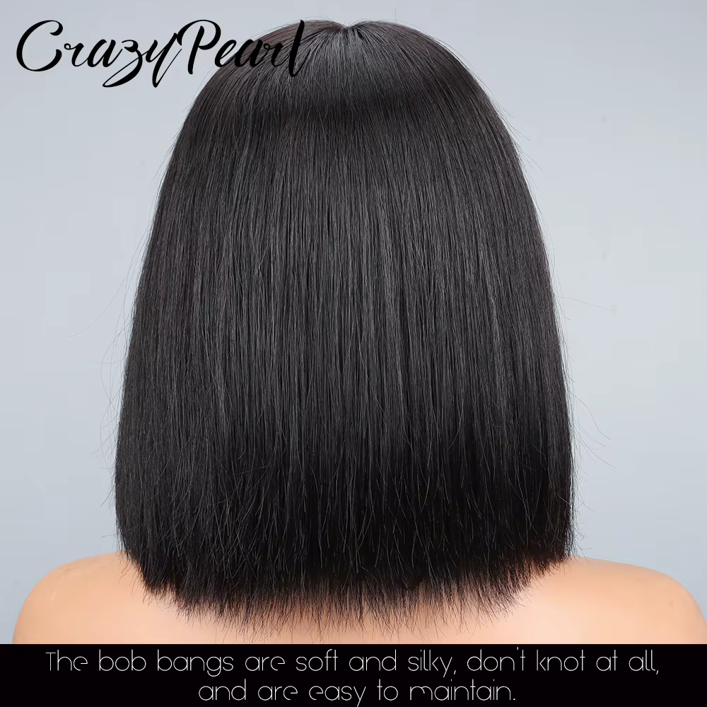 Perruque Lace Front CrazyPearl 1X13, perruque courte droite style bob, cheveux humains, pour femmes