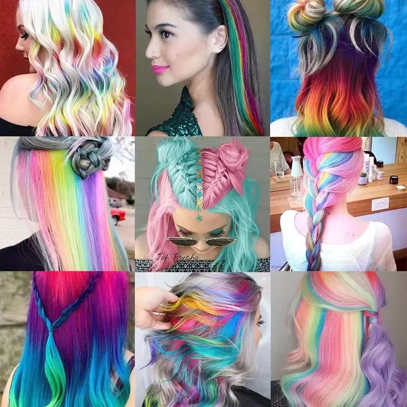 Extensions de cheveux synthétiques colorées de 22 pouces, longues et droites, arc-en-ciel, pour femm
