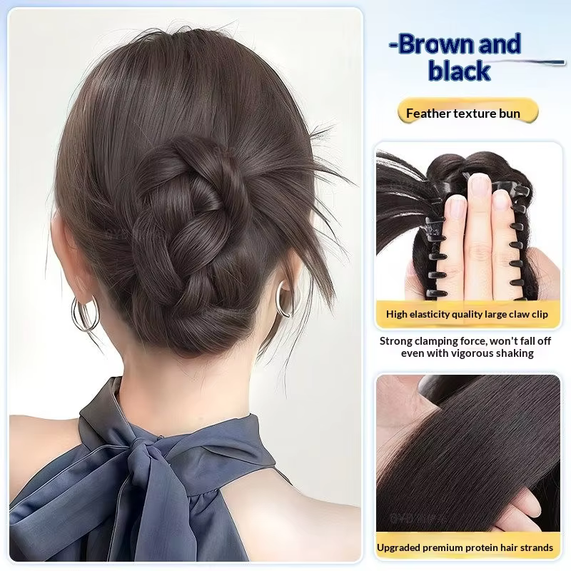 Chignon synthétique pour femme, postiche naturel, faux chignon noir et marron, pince à griffes, exte
