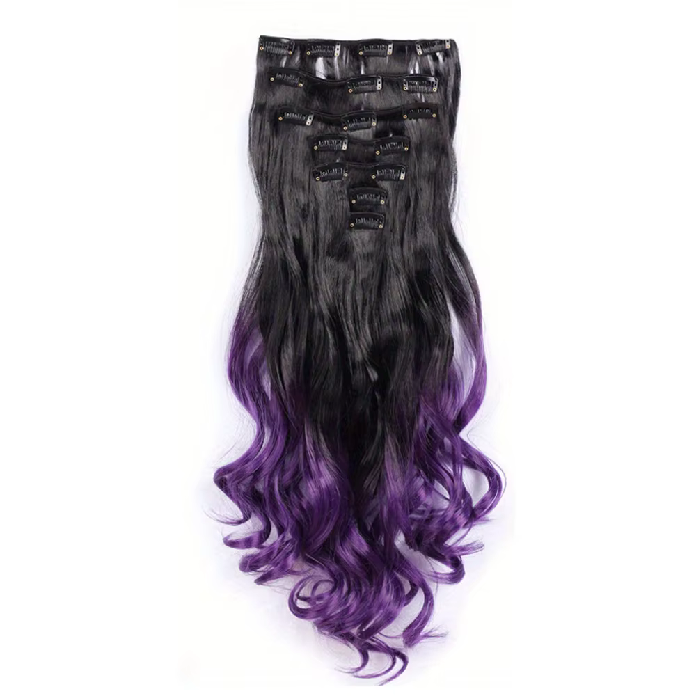 Extensions de cheveux synthétiques à clip pour femmes et filles, postiches bouclées ondulées, noir à