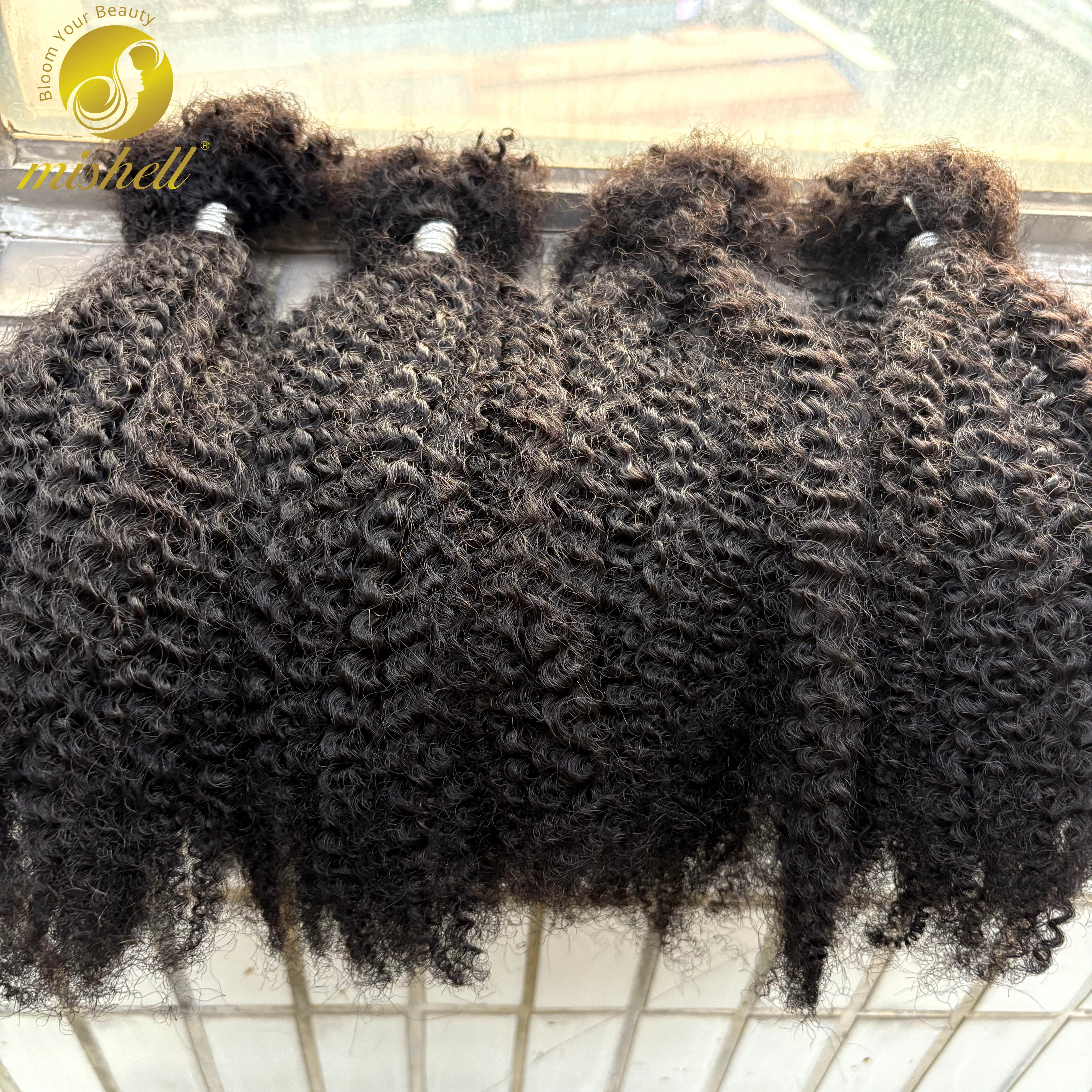 Extensions de cheveux humains bouclés afro ombrés en vrac sans trame, 16 pouces, 30g/paquet pour mic