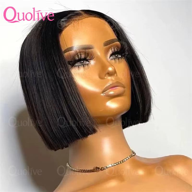 Perruque Lace Front Transparente 5x5, Bob Court Lisse 13x6, Densité 250%, Cheveux Humains Pré-Plucké