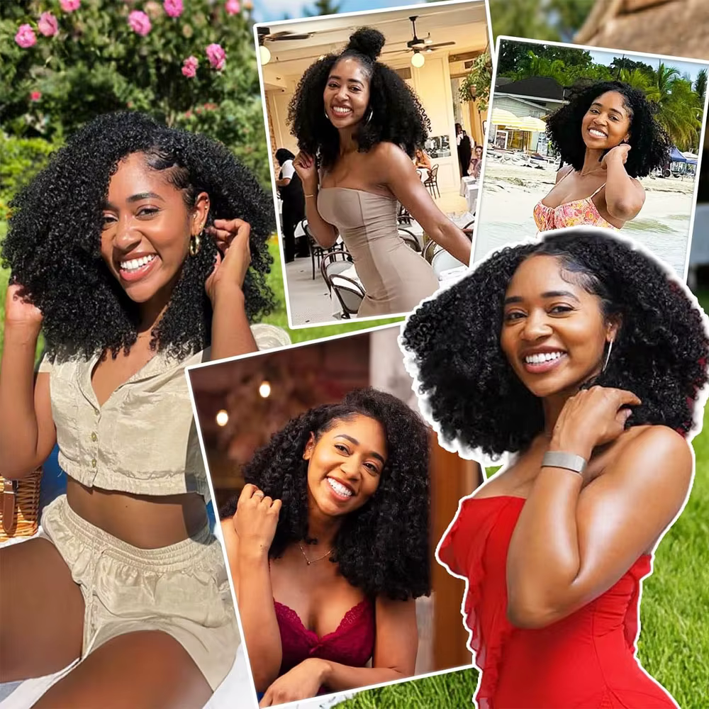 250% demi-perruque cheveux humains Afro crépus bouclés bandeau perruque mise à niveau 3 en 1 demi-pe