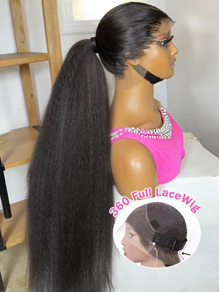 Crépus droite Invisible sangle 360 pleine Hd dentelle frontale perruque de cheveux humains Yaki droi