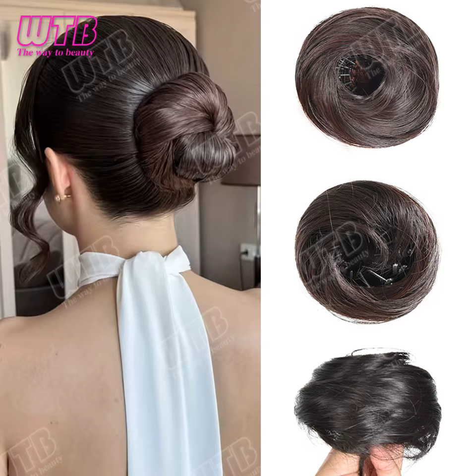 Perruque synthétique WTB Donut Bun, extensions de cheveux en chignon désordonné, coiffure chignon ha