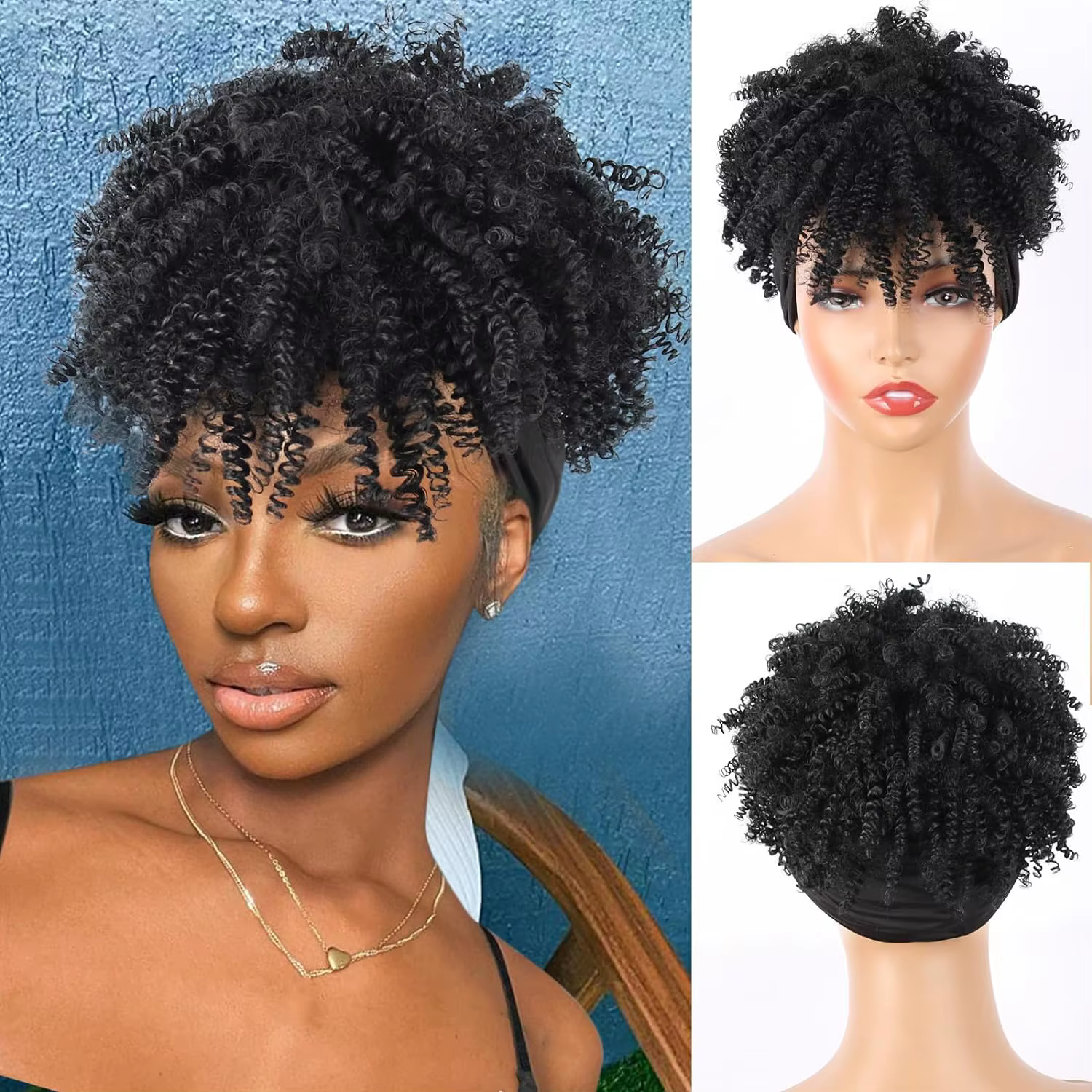 Afro Ombre brun bandeau perruque courte Afro perruques pour les femmes noires synthétique Afro crépu
