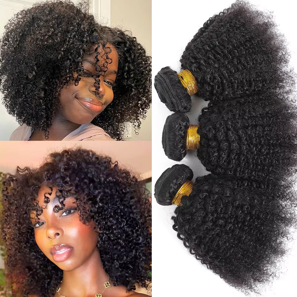 Extensions de cheveux humains naturels vierges indiens bruts, bouclés afro crépus 4B 4C, doux, en tr