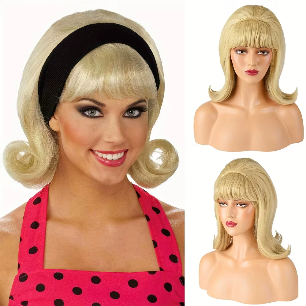 Perruque Bob blonde de 14 pouces pour femmes, perruque de cheveux synthétiques d'aspect naturel avec