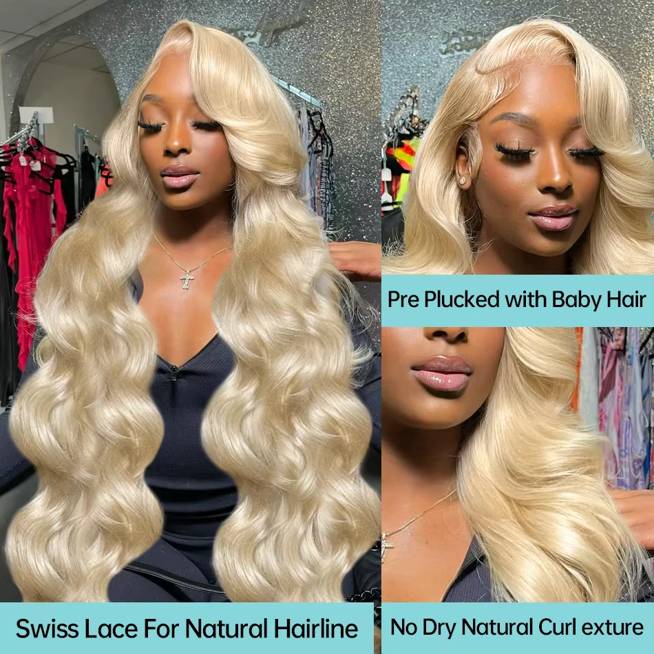 Perruques en cheveux humains avec dentelle 13x4 et 13x6, couleur blonde 613, ondulées, avec dentelle