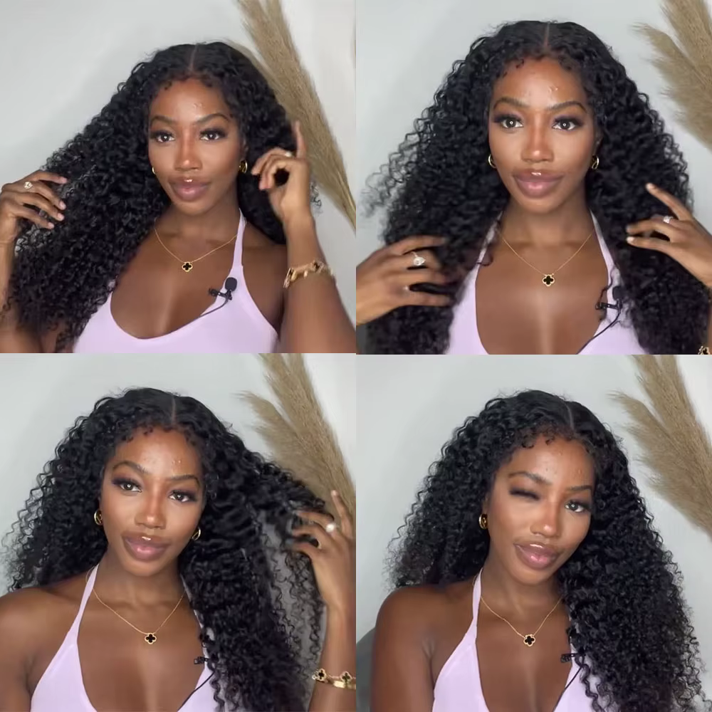 Perruque sans colle 250% 4C Edges Lace Afro Kinky Curly, prête à porter, 100% cheveux humains bouclé