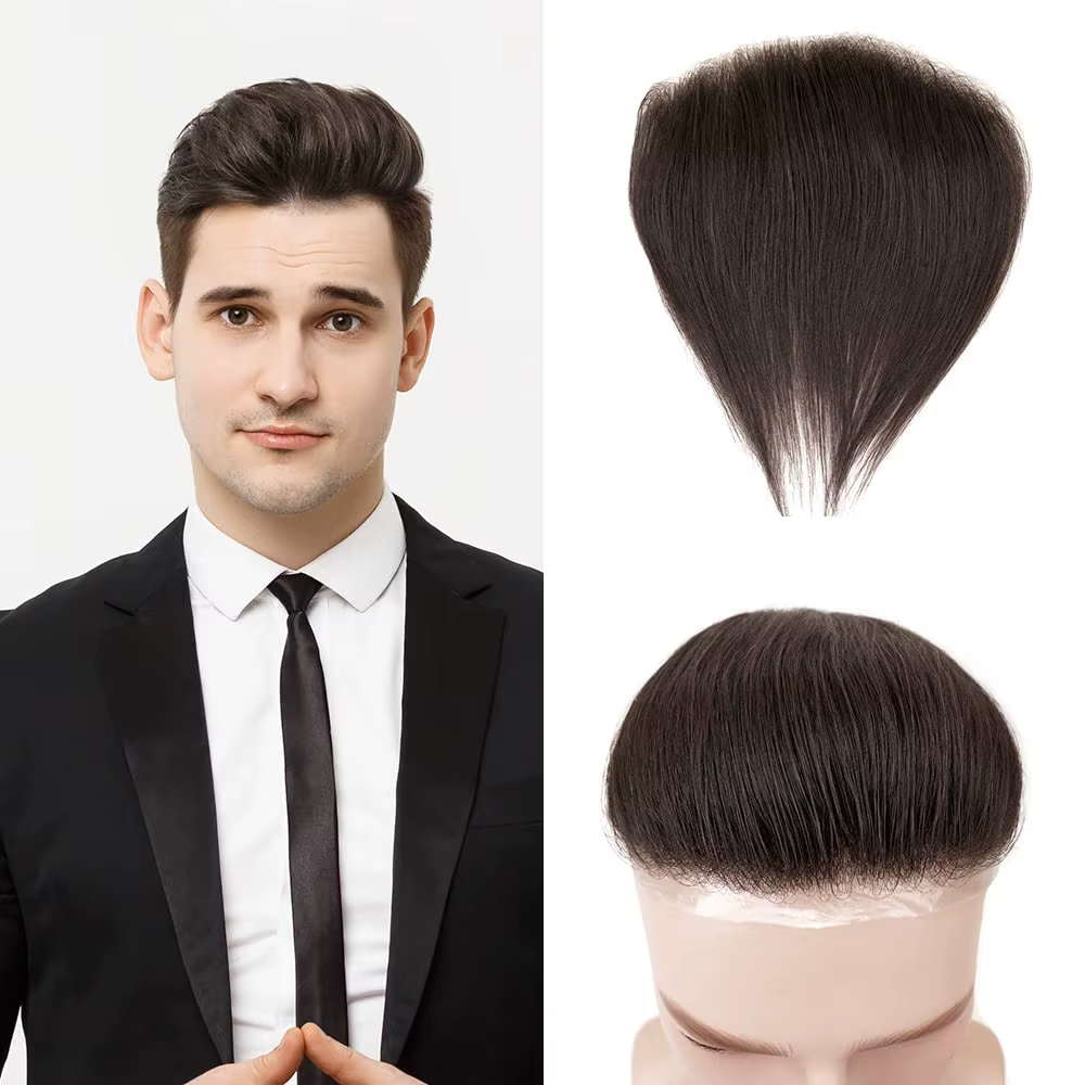 Hotsale 100% morceau de cheveux humains hommes Topper V boucle peau Super mince PU ligne avant systè