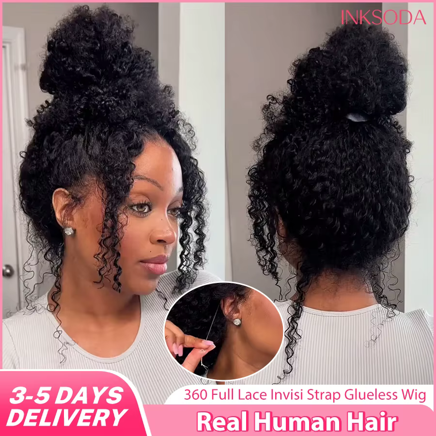 Perruque Deep Wave 360 HD Full Lace Front, Cheveux Humains Brésiliens Véritables, Pré-Pluckée, Bande