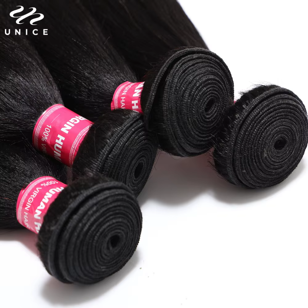 Unice Hair Yaki droit 3 paquets traiter couleur naturelle 100% paquets de cheveux humains coudre en