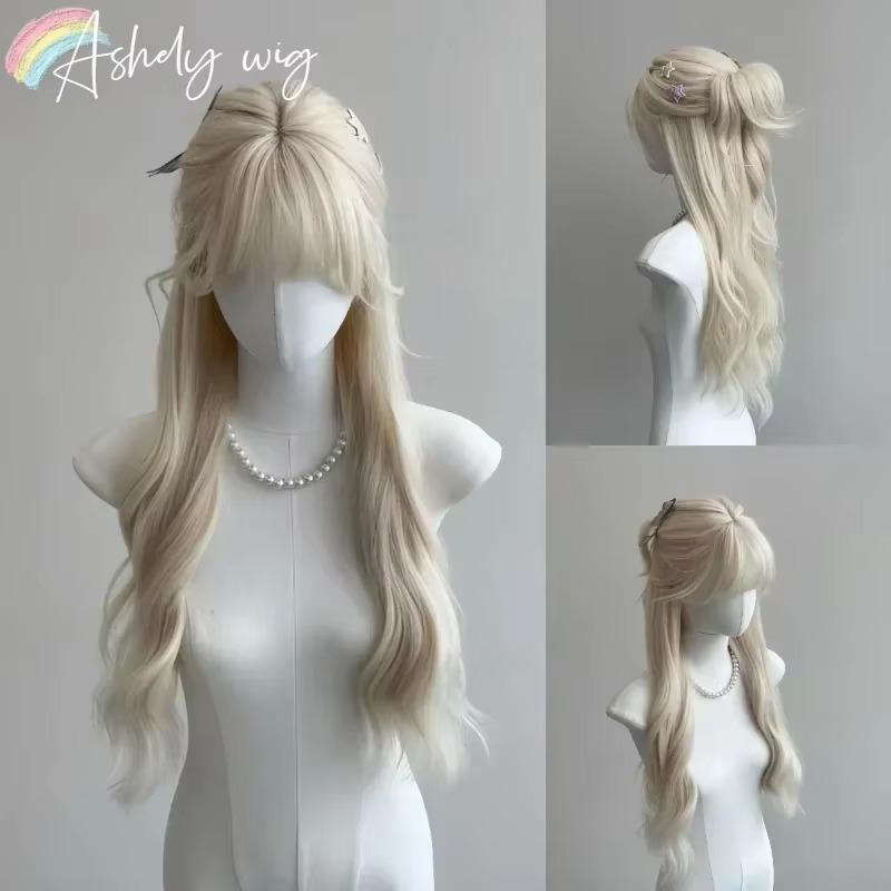 Ashely perruque blonde blanche pour femmes cheveux longs ondulés perruques blanches résistantes à la