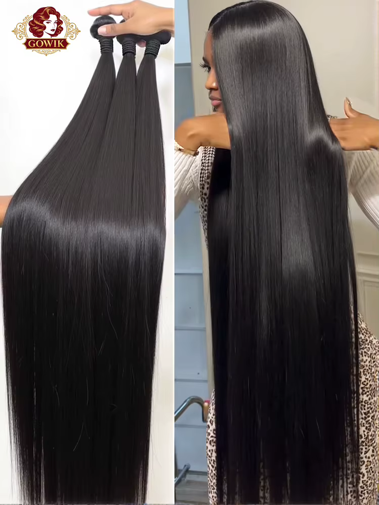 Extensions de cheveux humains brésiliens vierges non traités, lisses comme des baguettes, 28 28 30 p