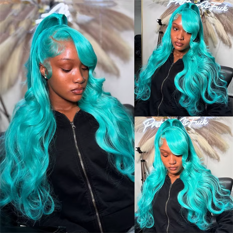 13x6 sarcelle océan bleu dentelle avant perruque cheveux humains vague de corps 613 Blonde dentelle