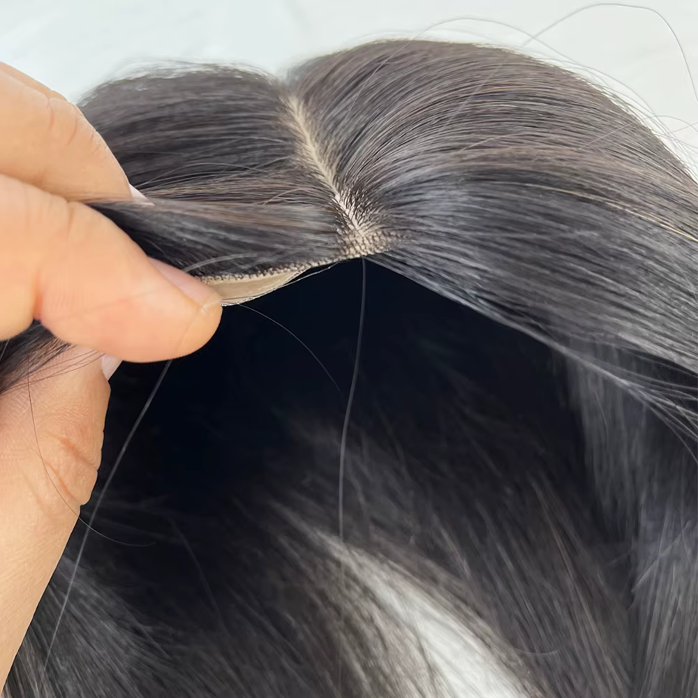 15X17 cm Base en soie femmes Topper avec 4 Clips en postiche malaisie vierge cheveux humains toupet
