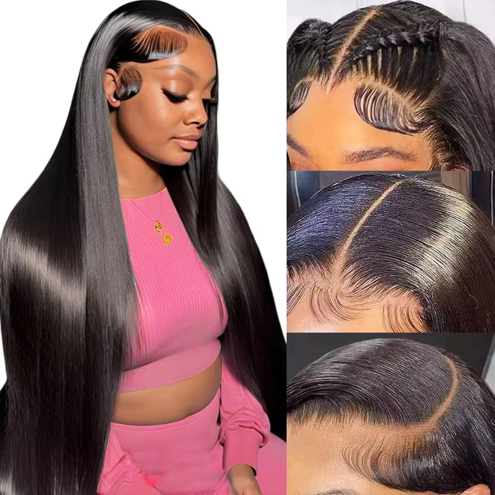 Perruque Lace Front 13x6 en Cheveux Humains Brésiliens Lisses, Pré-Pluckée avec Baby Hair, Couleur N