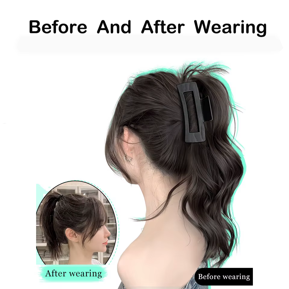 Perruque synthétique longue et bouclée, queue de cheval haute, Extensions capillaires élégantes pour