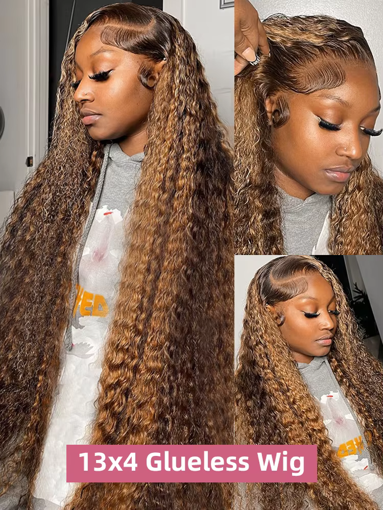 Mettre en évidence 13x6 Hd dentelle frontale perruque cheveux humains pré plumé vague profonde 30 40