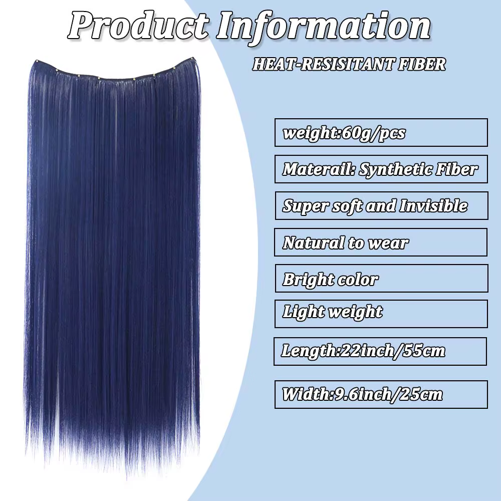 Extension de cheveux à clips colorée de 22 pouces pour femmes, longue perruque synthétique résistant