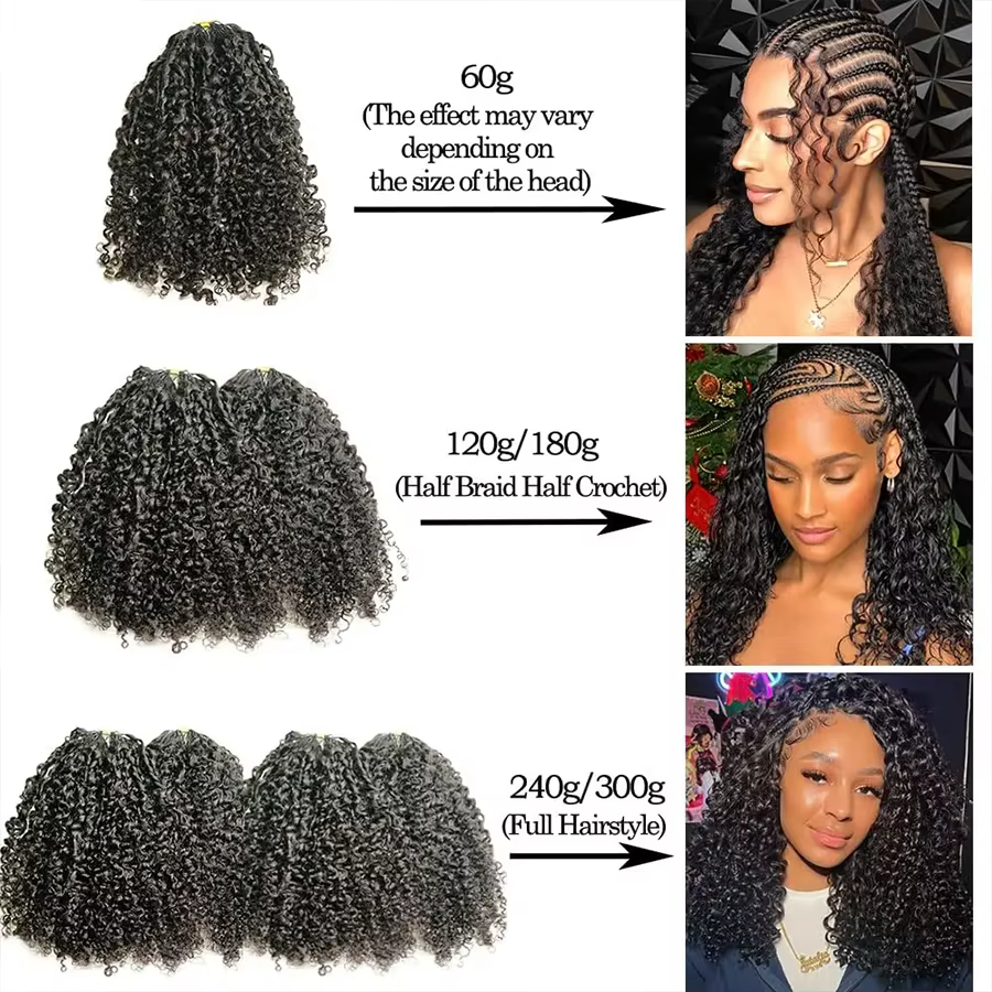 Extensions de cheveux humains bouclés birmans au crochet, sans nœuds, pré-séparées, noir naturel, te