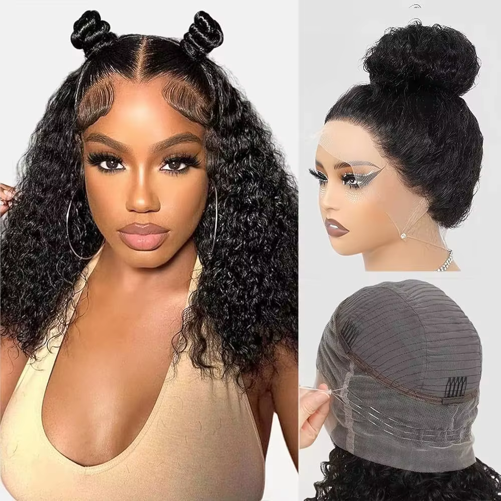 Perruque Lace 360 sans colle, avec cordon de serrage, bouclée crépue, effet Deep Water, 100% cheveux