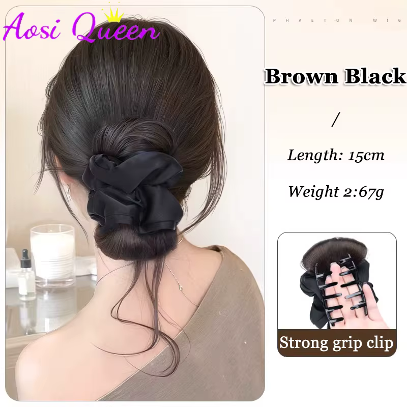 AOSIQUEEN Chignon synthétique en satin avec pince à cheveux, extensions de queue de cheval, chignon 
