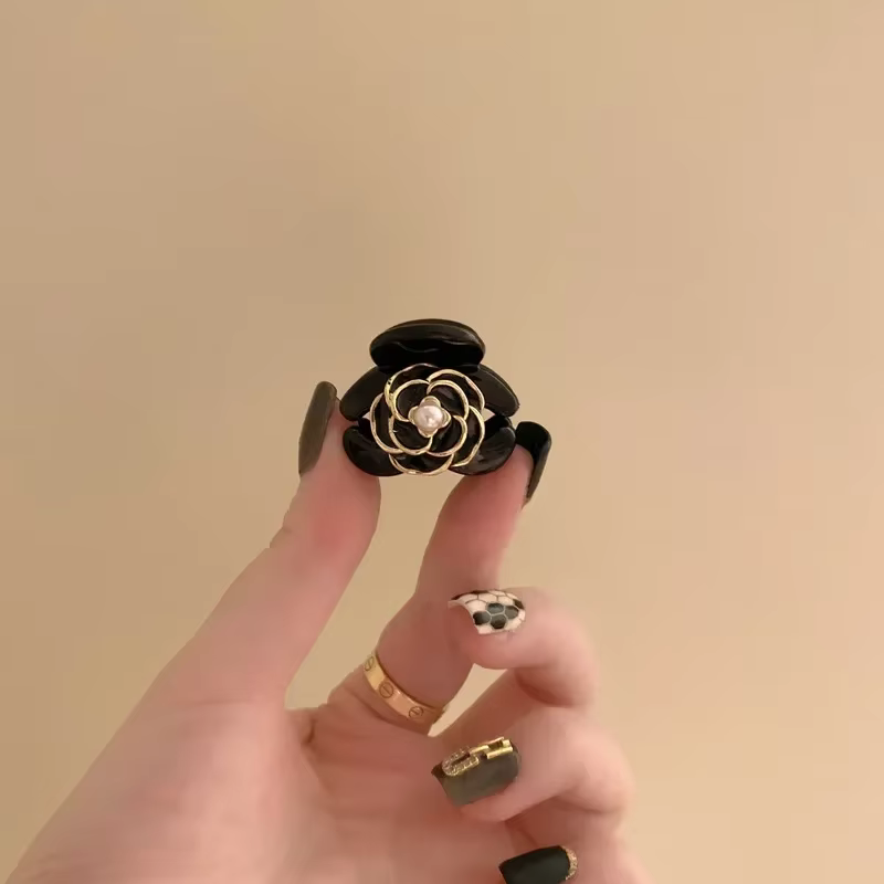 Mini pinces à cheveux camélia noir pour femmes et filles, pinces à frange, épingles à cheveux, pince