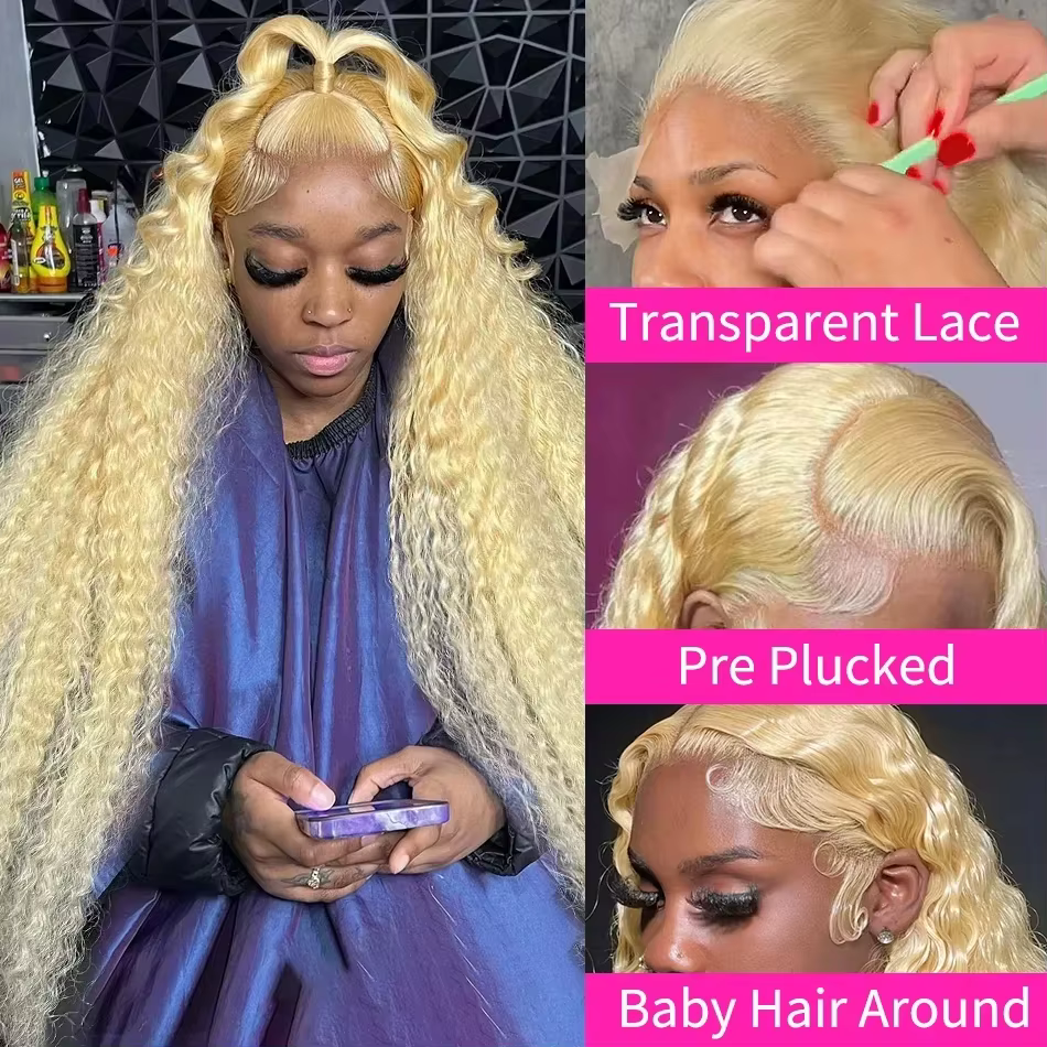 Perruques Lace Frontal HD Transparentes 13x6 de 30 Pouces, Blond Miel 613, Ondulées Profondes, Cheve