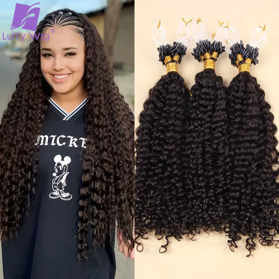 Extensions de Cheveux Humains Bouclés Microlink pour Femme Noire, Micro Boucle, Birmanie