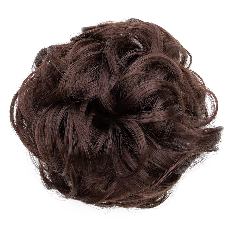 Chignon synthétique en désordre, postiche bouclée et ondulée, Extensions capillaires queue de cheval