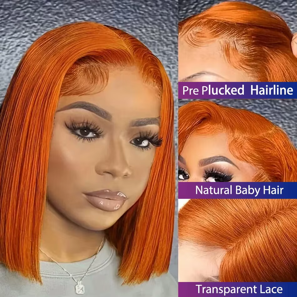 13x4 dentelle avant courte Bob perruque 350 gingembre Orange couleur droite transparente dentelle fr