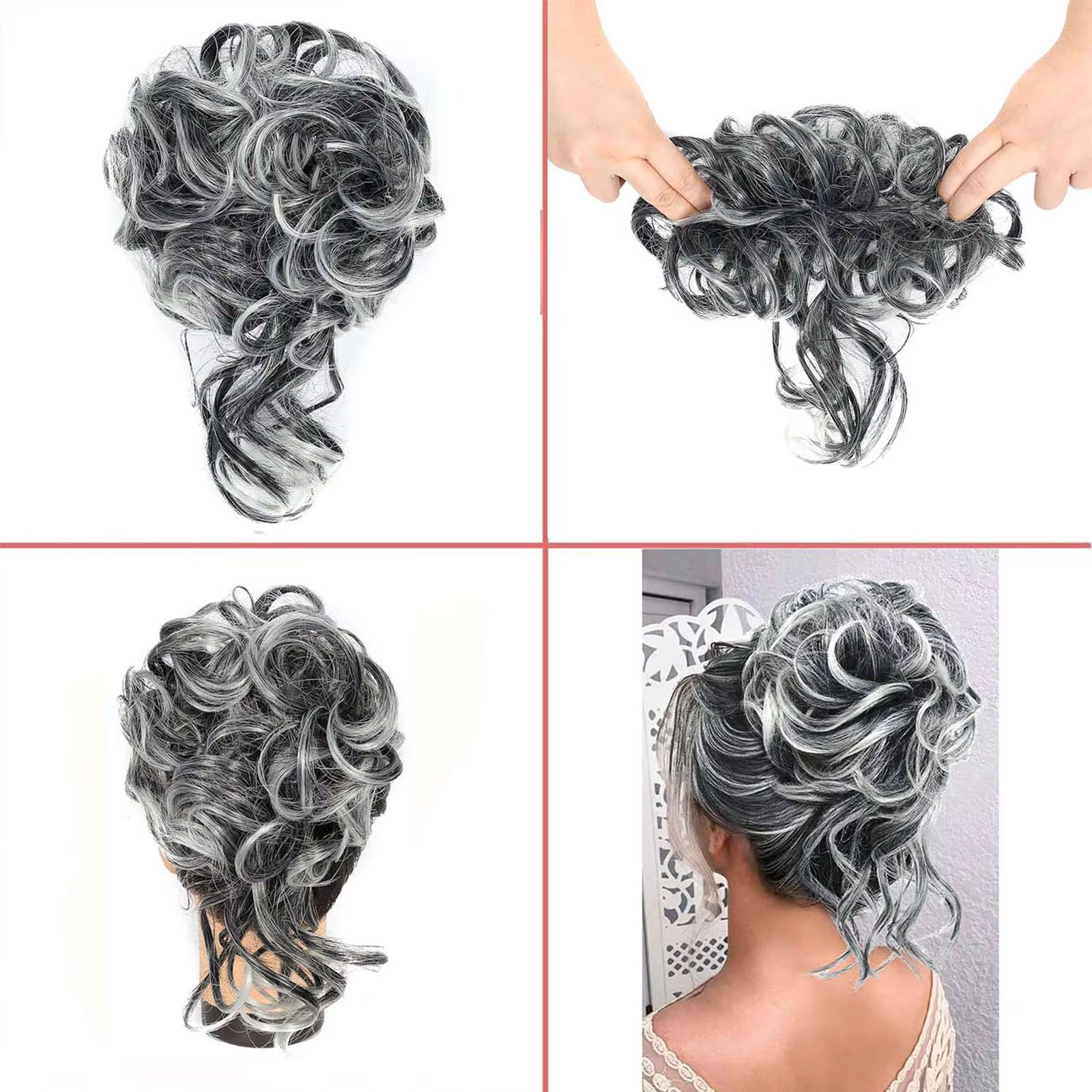 Chignon synthétique en désordre, Extension de chignons ébouriffés, bandeau élastique, pièces de chev