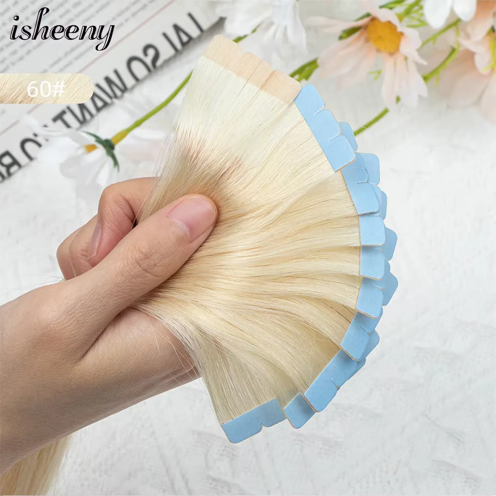 Extensions de cheveux humains sans couture, mini ruban adhésif, cheveux raides naturels, couleur blo