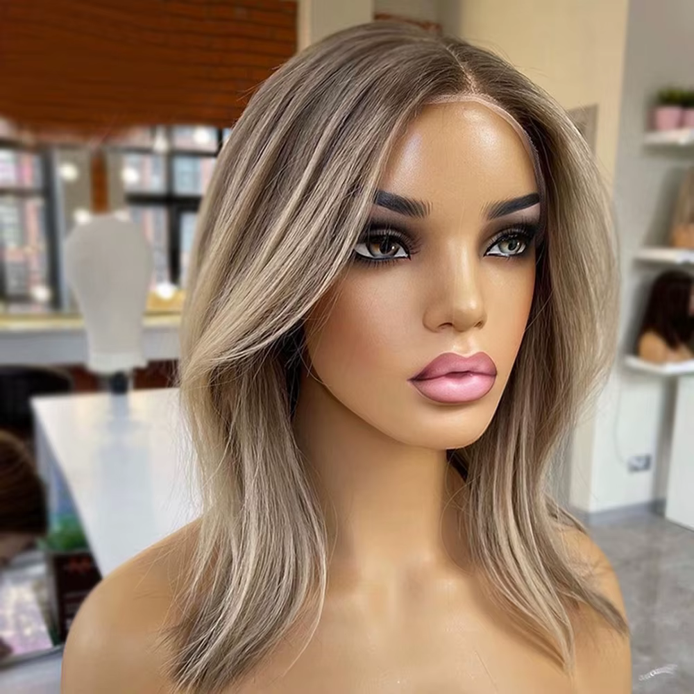 Perruque brésilienne naturelle, cheveux lisses, à reflets, colorés, bruns, ombrés, blonds, 360, avec