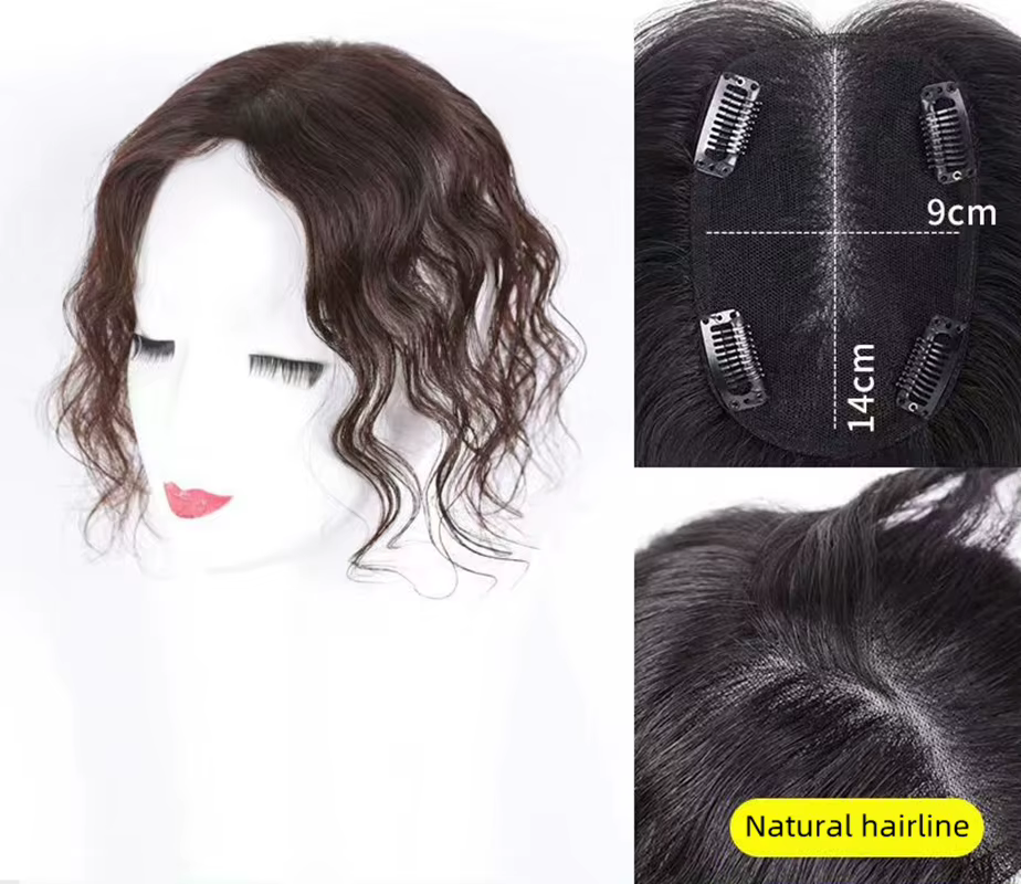 Topper de cheveux humains bouclés pour femme, cheveux raides, clips naturels, fait à la main, filet 