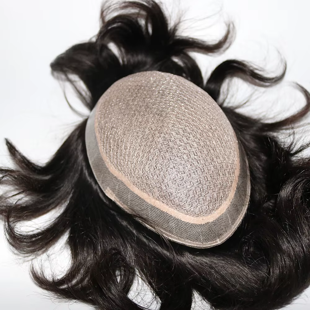 Base en soie hommes toupet de cheveux humains remplacement de cheveux système de postiches toutes le