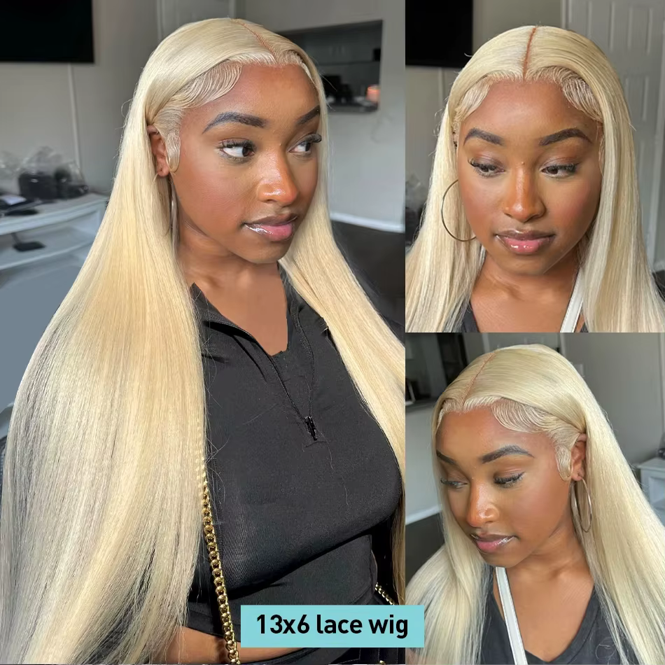 613 Blonde dentelle avant perruque cheveux humains 13X6 Hd dentelle frontale perruque 13X4 droite de