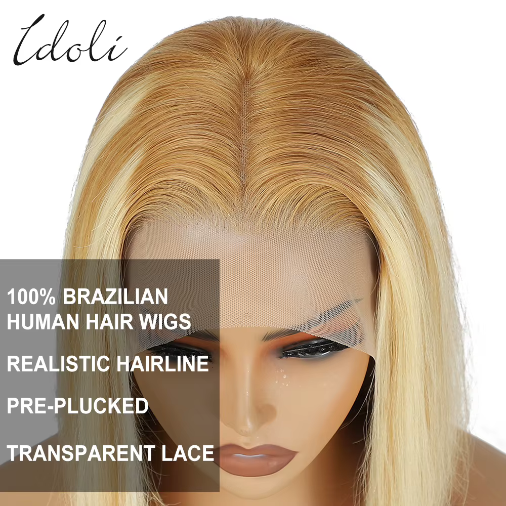 Perruque Lace Front BOB Naturelle Sans Colle HD, Cheveux Blonds à Reflets, P27/613, 13x4