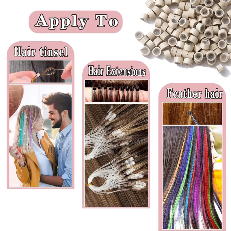 100 pièces Extensions de cheveux perles doublure en Silicone Micro anneaux Beige noir cheveux Micro