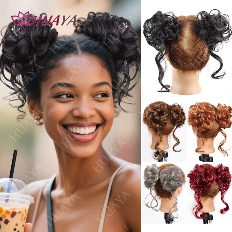 2 pièces synthétique désordre Updo cheveux Chignon Chignon chouchous faux cheveux bande tresse élast