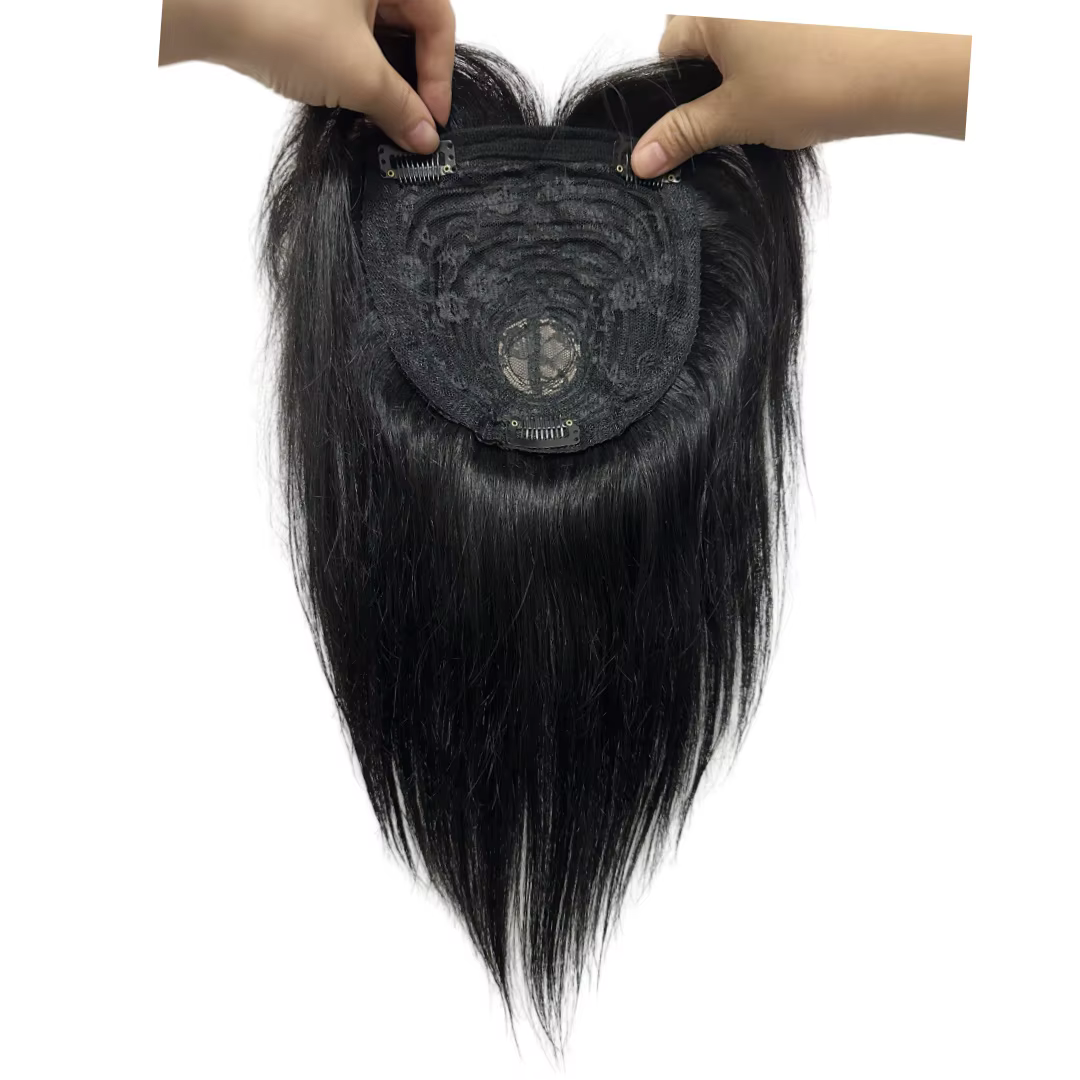 Clip en cheveux humains Topper avec frange Extensions de cheveux raides invisibles pour les femmes c