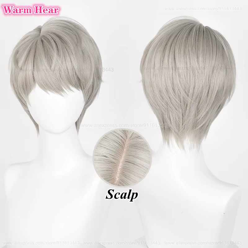 Xavier perruque synthétique jeu court unisexe 30 cm gris clair or/gris Cosplay Anime perruques résis