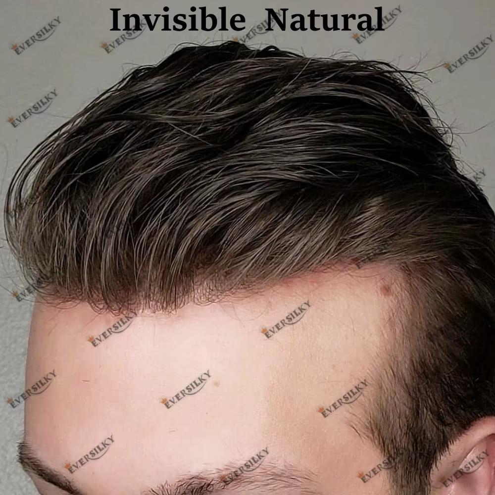 0.1mm Injection peau toupet cheveux masculins 130% densité Durable pleine peau PU toupet pour hommes