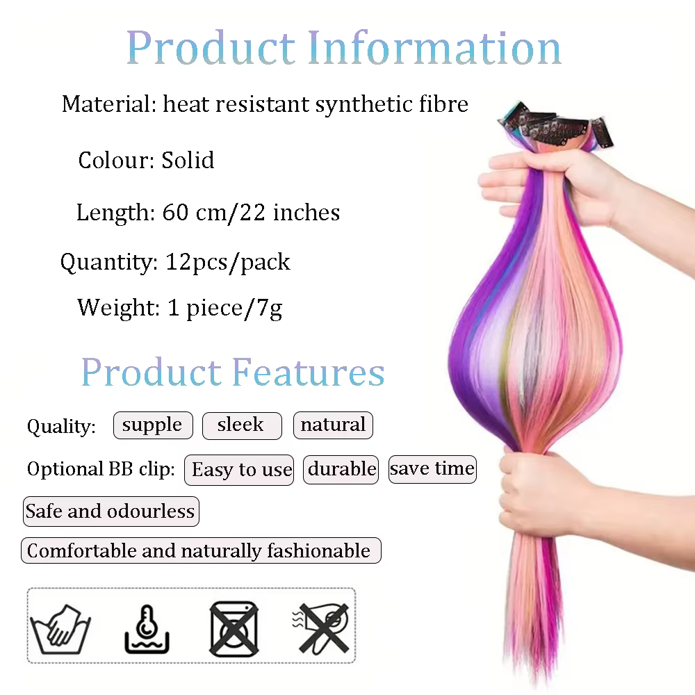 22 pouces 12 pièces/paquet couleur fête synthétique pince dans les Extensions de cheveux pour les fi