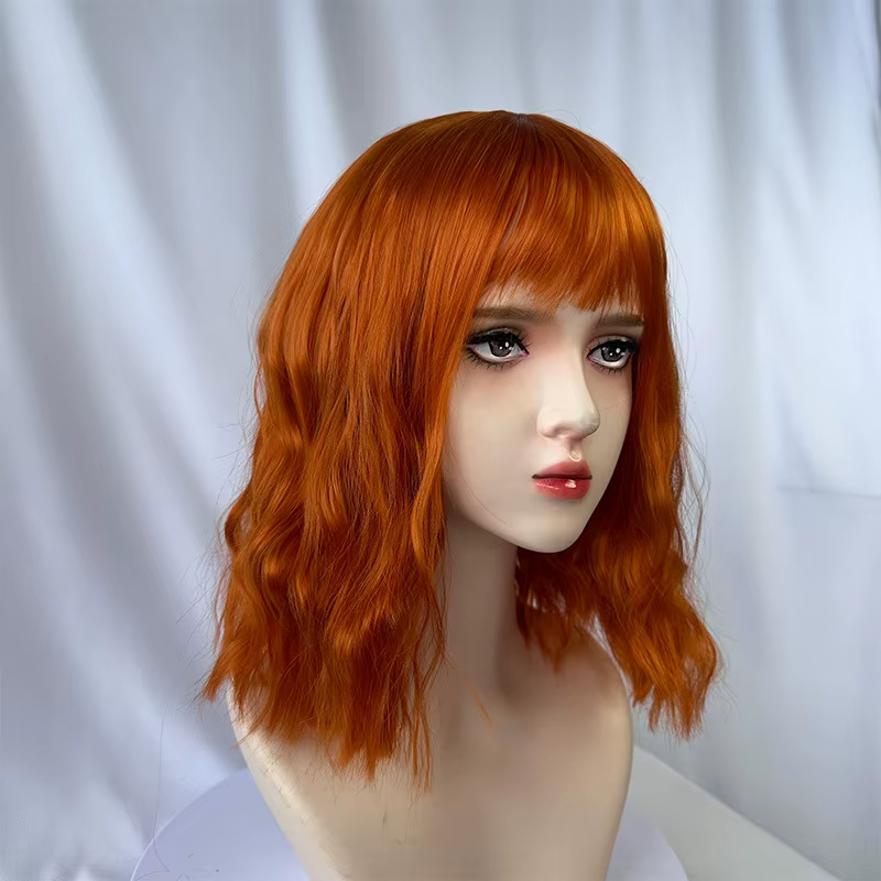 Perruque synthétique orange à la mode femme cheveux courts bouclés ondulés liu mer ondulation cospla
